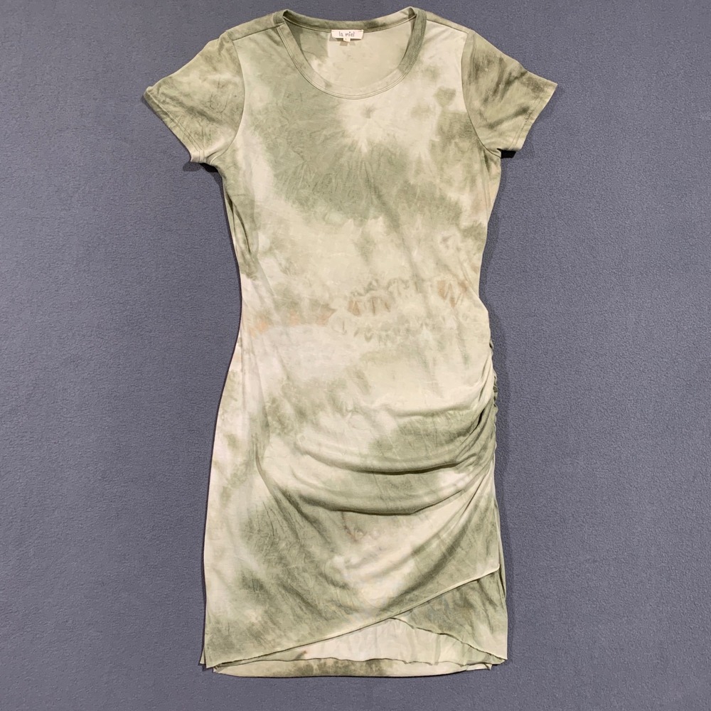 La Miel Women's Green Tie Dye Ruched‎ Bodycon Mini Dress Size L
